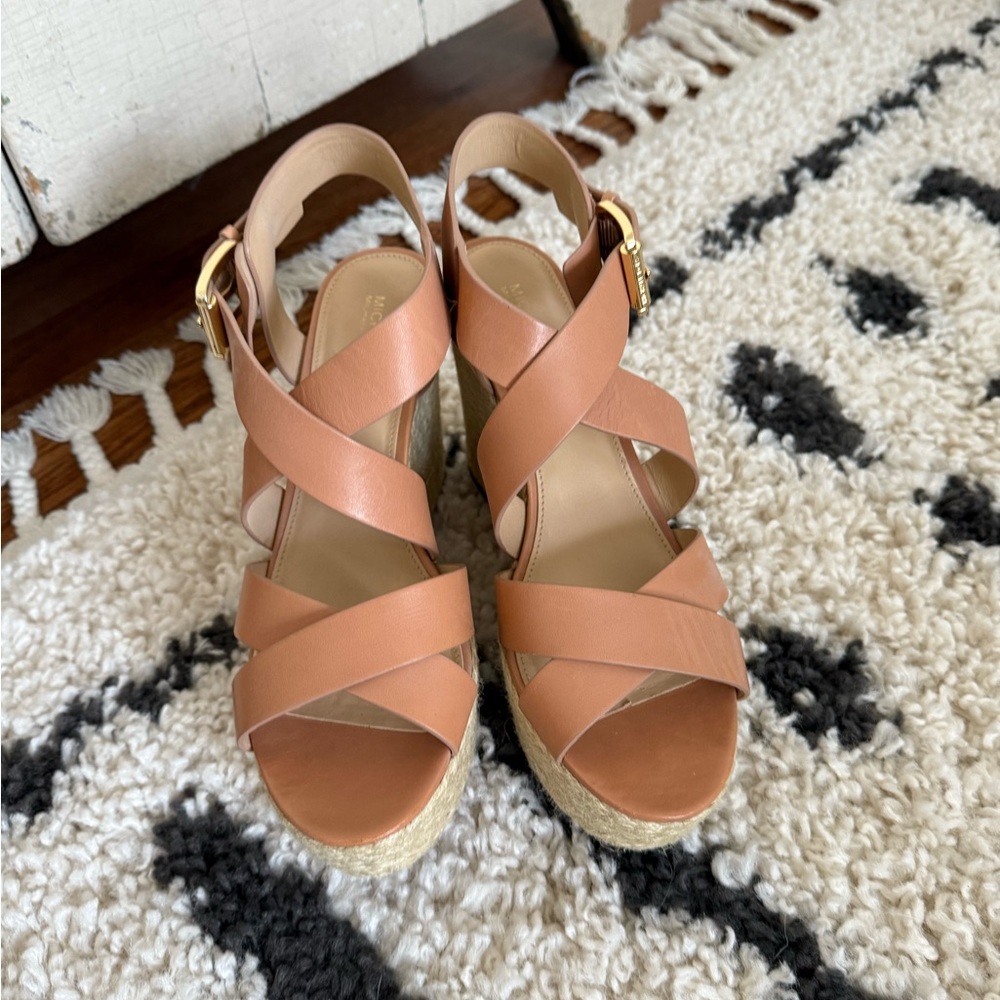 MICHAEL Michael Kors Tan Wedge Sandals with Ankle Strap